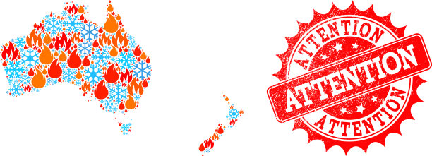 澳大利亚和新西兰的火的拼贴地图图片下载