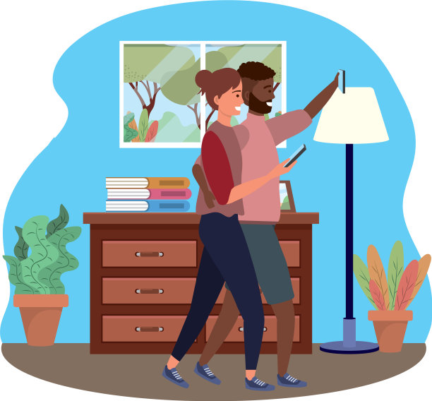 千禧一代情侣在室内用智能手机自拍图片下载