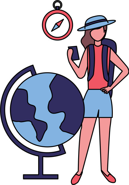 带着移动时钟地图的旅行者图片下载