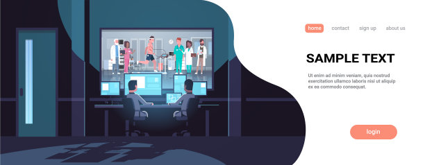 两个男人在看玻璃医生后面的监视器图片下载