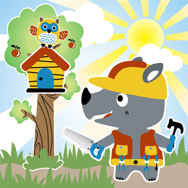 有趣的犀牛卡通建设者图片下载