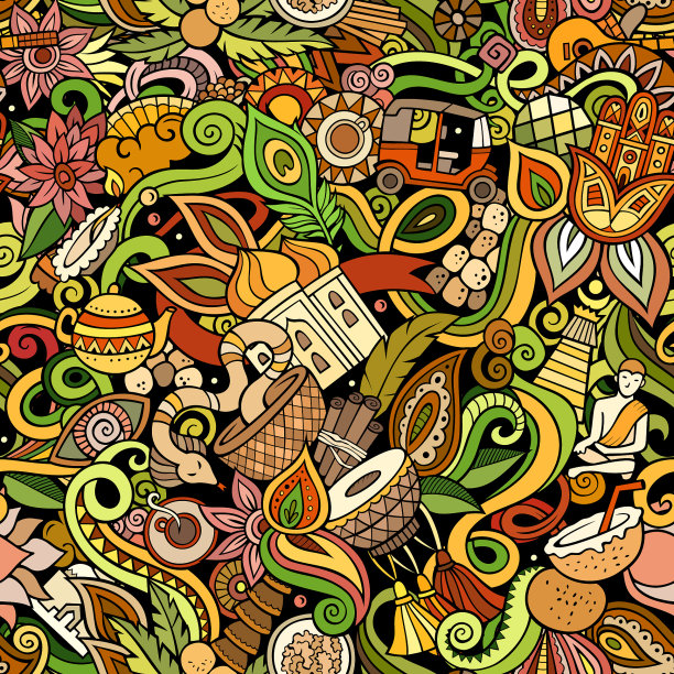 印度文化手绘涂鸦无缝图案图片下载