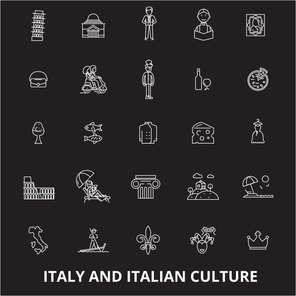 意大利可编辑线图标设置为黑色图片下载