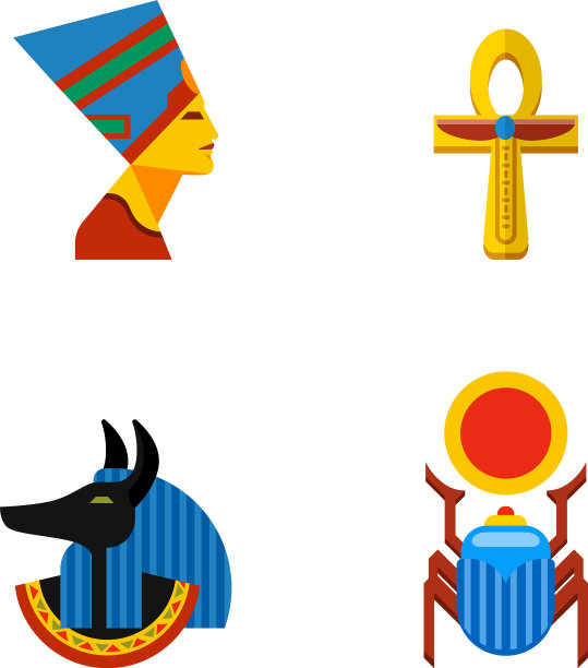 一套平坦的设计埃及旅行图标图片下载