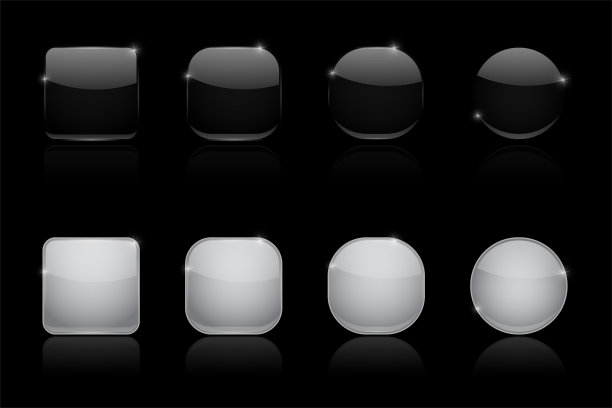 黑白玻璃3d图标方形和圆形图片下载