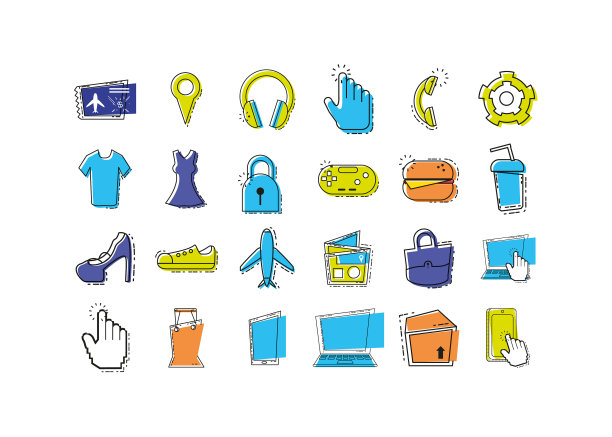 隔离旅行和机场图标集设计图片下载