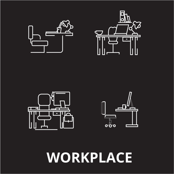 工作场所可编辑线条图标设置为黑色图片下载