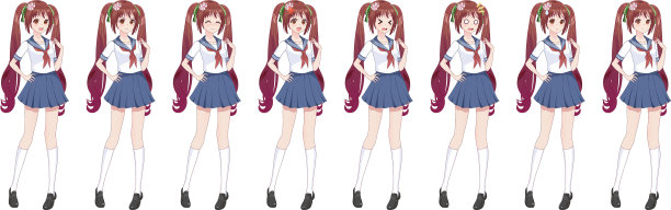 动漫女学生穿着水手服蓝色裙子图片下载