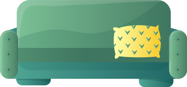 绿色沙发与黄色垫子隔离在白色图片下载