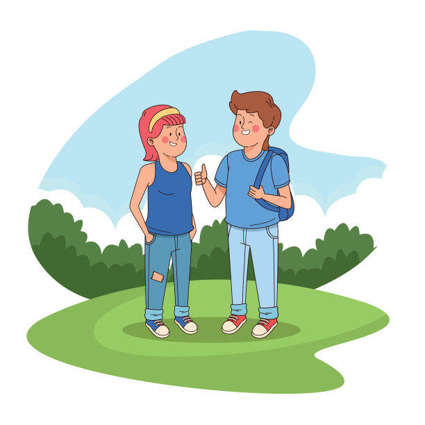 青少年朋友在公园卡通图片下载