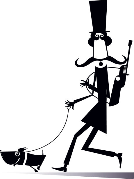 卡通人物拿着步枪和狗去打猎图片下载