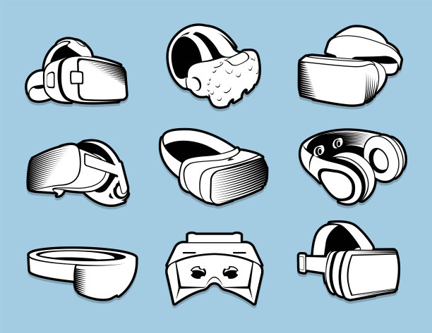 隔离黑白彩色vr头盔在平面图片下载