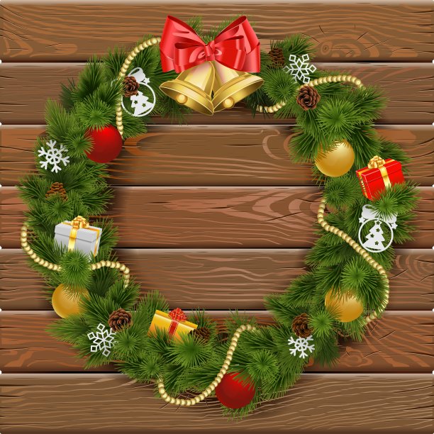 圣诞花环木制板2图片下载