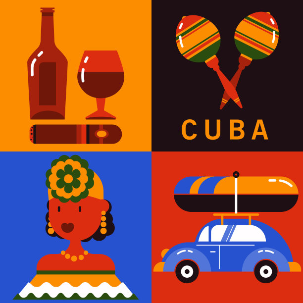古巴哈瓦那的图标集图片下载