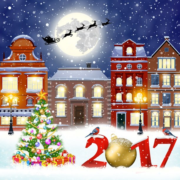 圣诞冬天城市街道图片下载