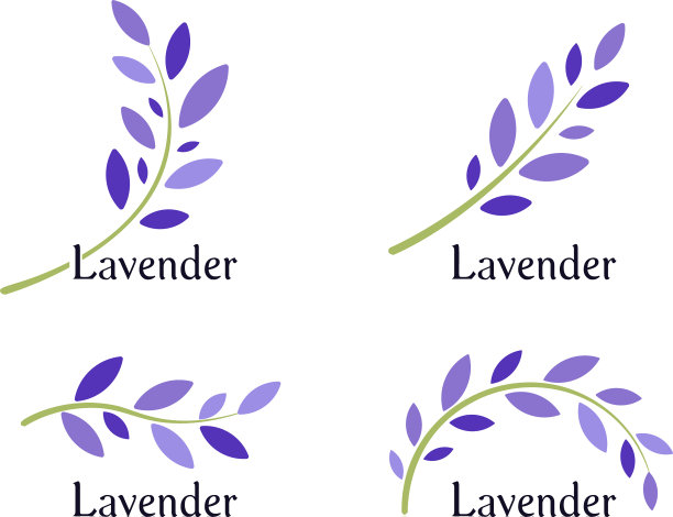 薰衣草的图标设置紫色的叶子和绿色的树枝图片下载
