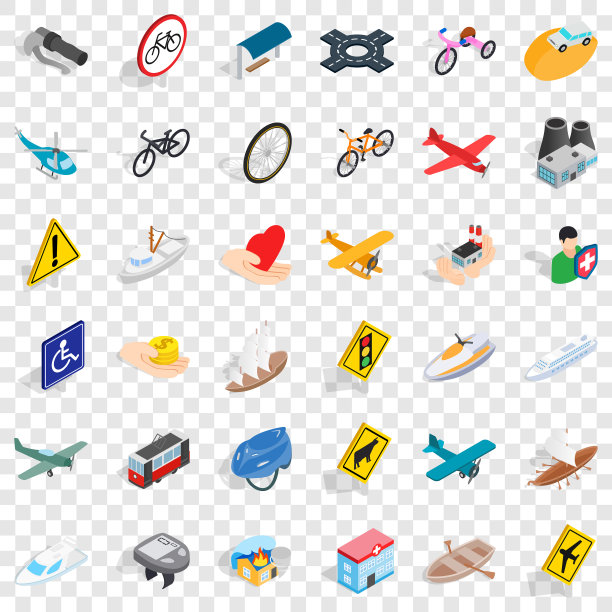 道路上的交通图标设置等距样式图片下载