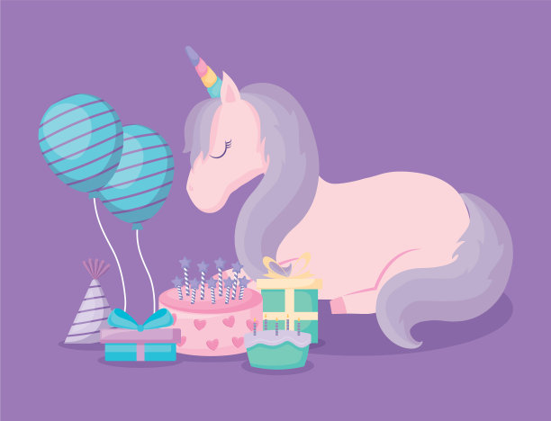 可爱的独角兽气球氦气和设置图标图片下载