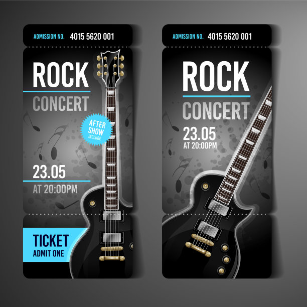 摇滚音乐会门票模板与黑色吉他图片下载