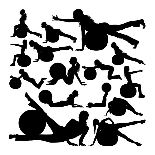 女人锻炼与普拉提球剪影图片下载