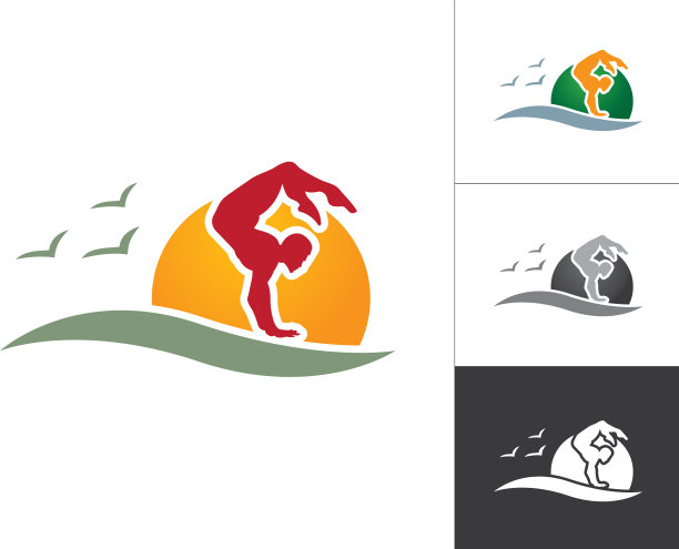 瑜伽姿势男子剪影标志设计运动图片下载