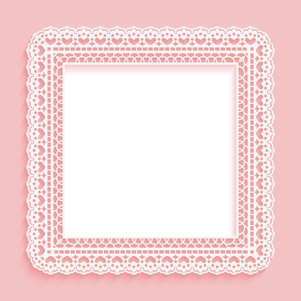 方形框架与纸蕾丝花边粉红色与白色图片下载