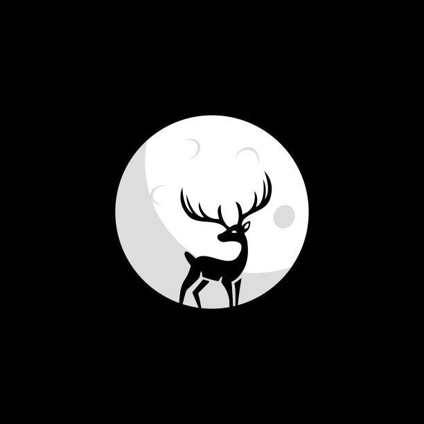 鹿在月亮形状的标志设计图片下载