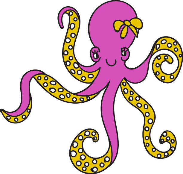 可爱的卡通快乐的粉色小女孩章鱼图片下载