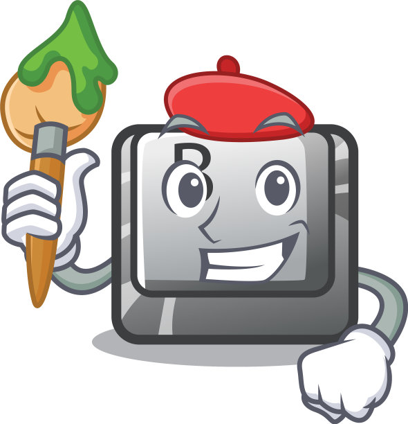 艺术家按钮b安装在卡通电脑上图片下载