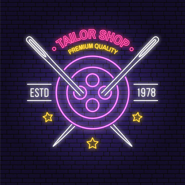裁缝店霓虹设计或标志之夜图片下载