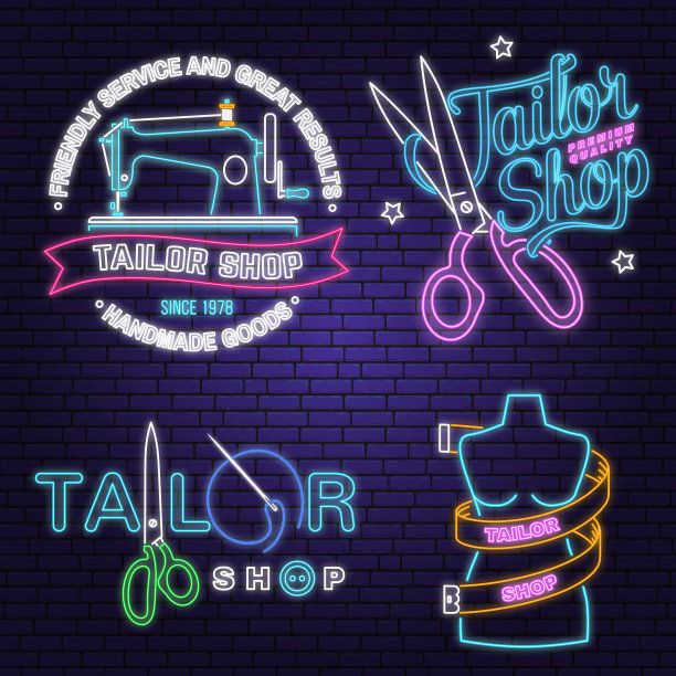 裁缝店霓虹设计或标志之夜图片下载
