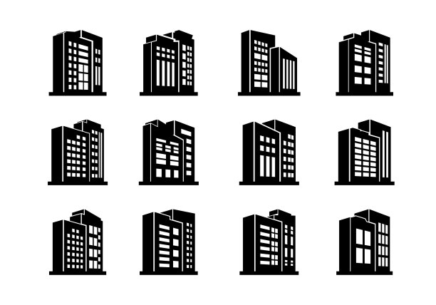 透视公司图标和黑色建筑图片下载