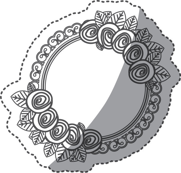 剪影圆形徽章与玫瑰图标图片下载