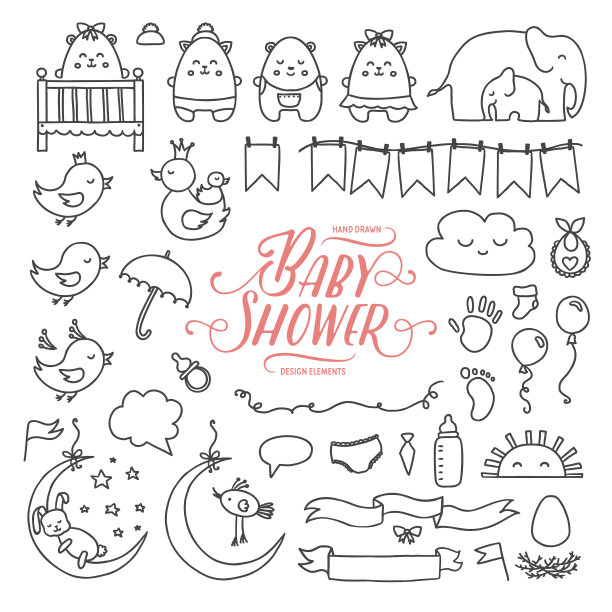 婴儿淋浴相关设计元素设置手图片下载