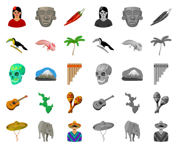 国家墨西哥卡通的图标设置图片下载