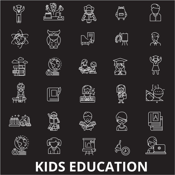 儿童教育可编辑线图标设置图片下载