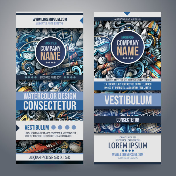 冬季运动手绘涂鸦横幅集图片下载