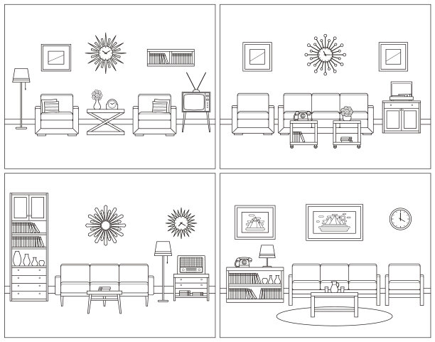 客厅内饰复古线性图片下载