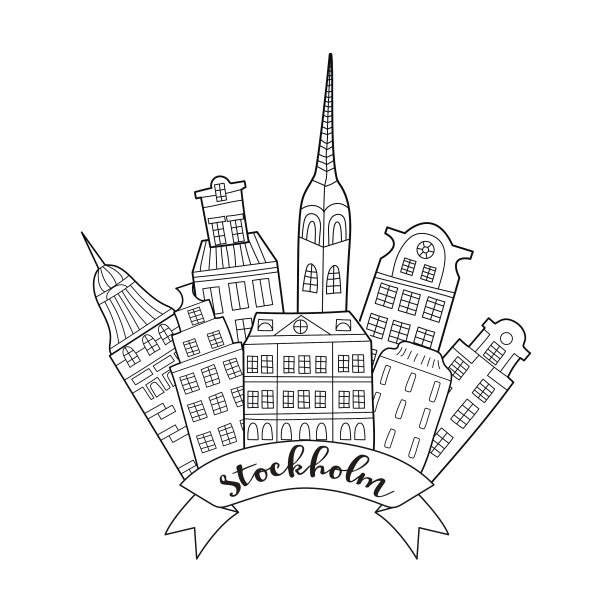 瑞典地标旅游手绘房子和图片下载