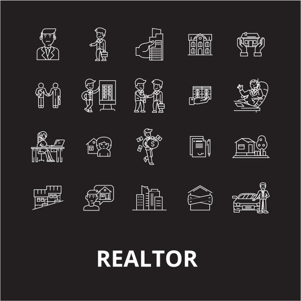 房地产经纪人可编辑线图标设置为黑色图片下载