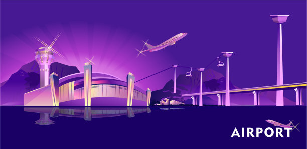 晚上霓虹灯机场图片下载