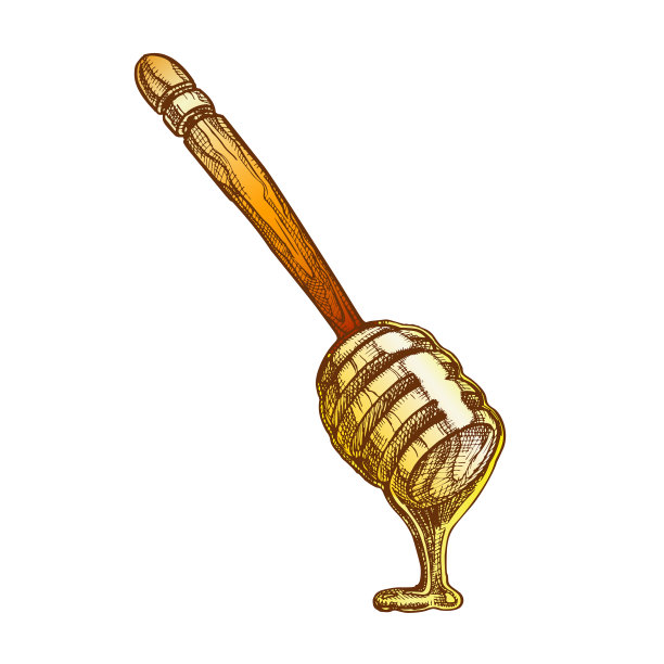 彩色蜂蜜从木勺棒滴下图片下载