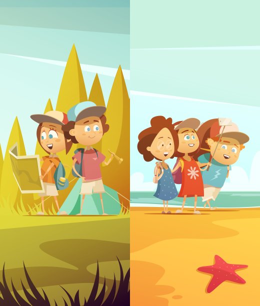 露营的孩子垂直横幅设置图片下载