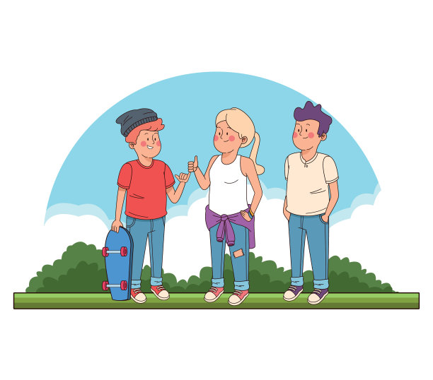 青少年朋友在公园卡通图片下载