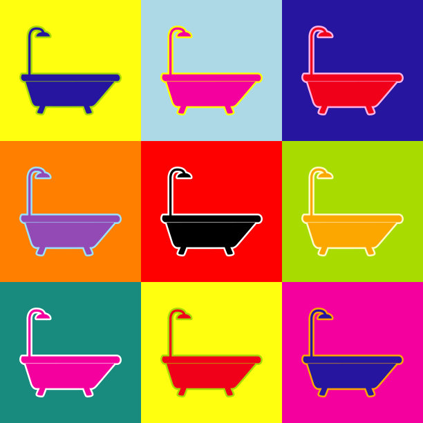 浴缸标志波普艺术风格的彩色图标图片下载