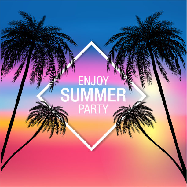 棕榈树剪影现代夏季派对横幅图片下载