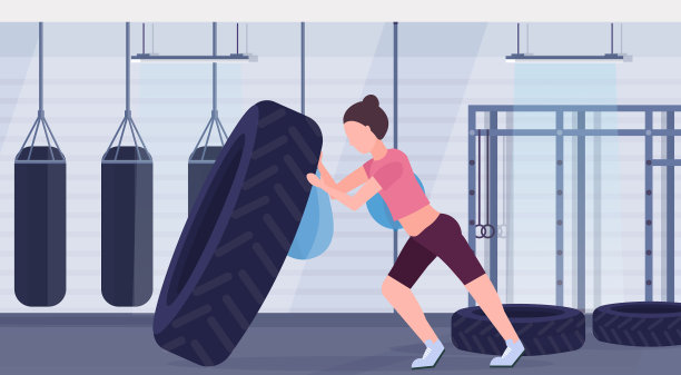 女运动员在做剧烈运动时翻轮胎图片下载