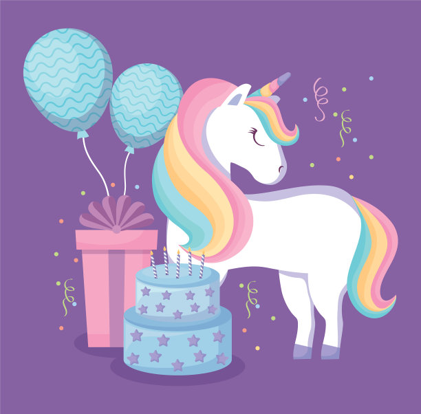 可爱的独角兽气球氦气和设置图标图片下载