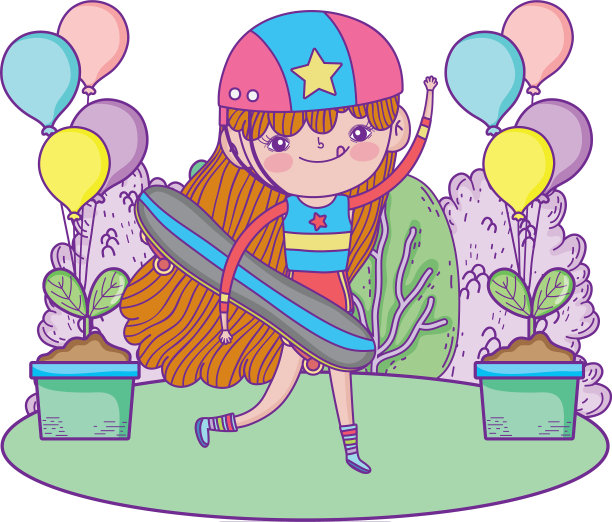 可爱的小女孩装在滑板里图片下载