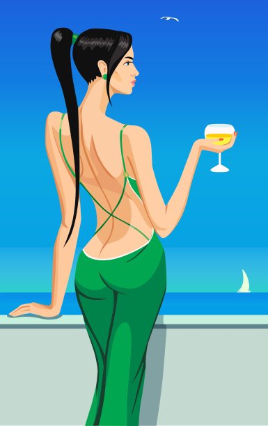 那个姑娘站在阳台上，拿着一杯图片下载